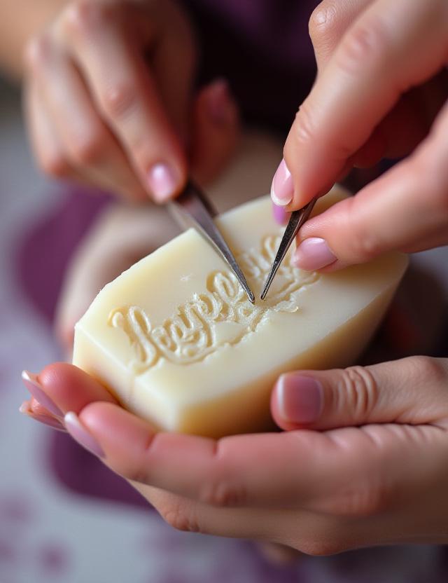 Artesano trabajando con jabones y caligrafía